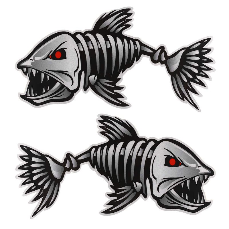 WINOMO 2Pcs 10x5 inch Fish Skeleton Decals Sticker Vinyl Auto Decal Sticker for Kayak Fishing Car - Image 1